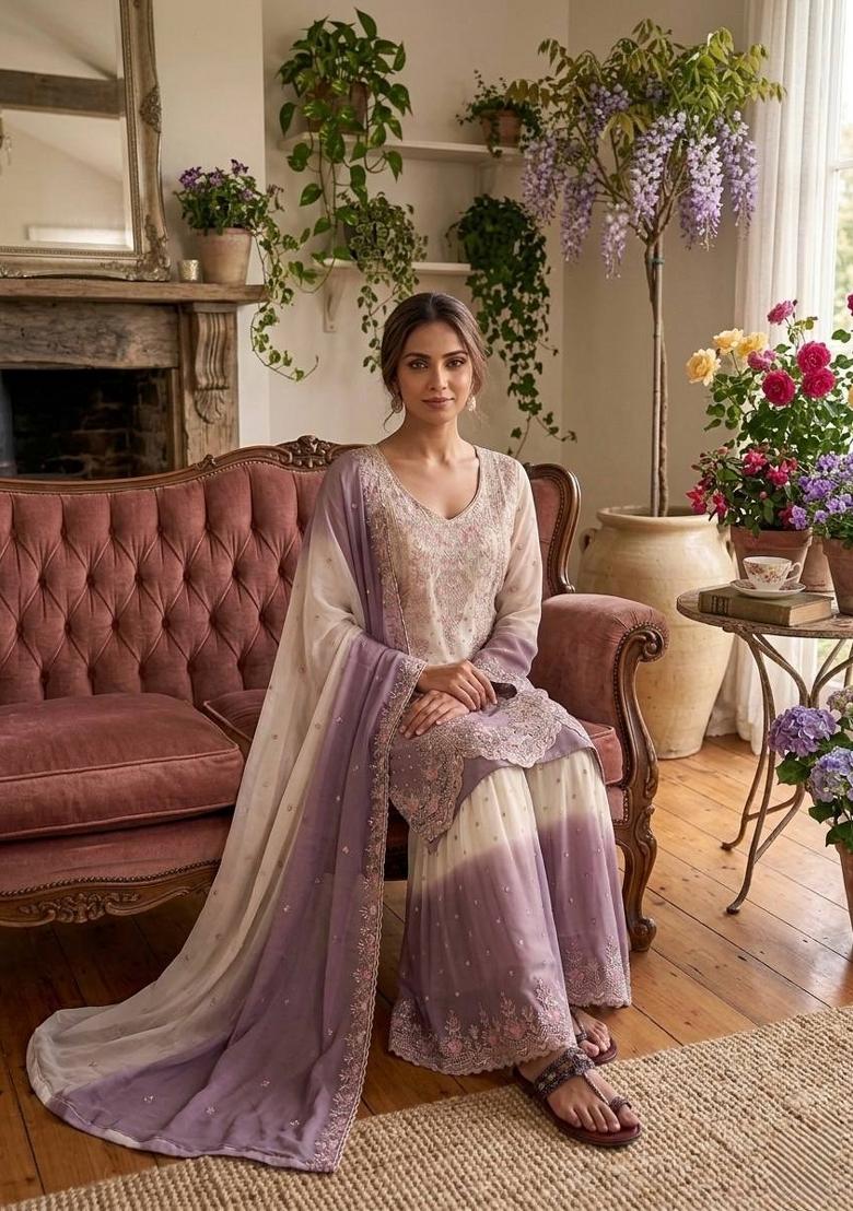 Purple Zari Work georgette salwar suit - Indya