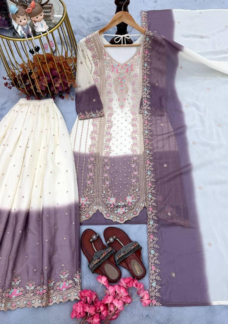 Purple Zari Work georgette salwar suit - Indya
