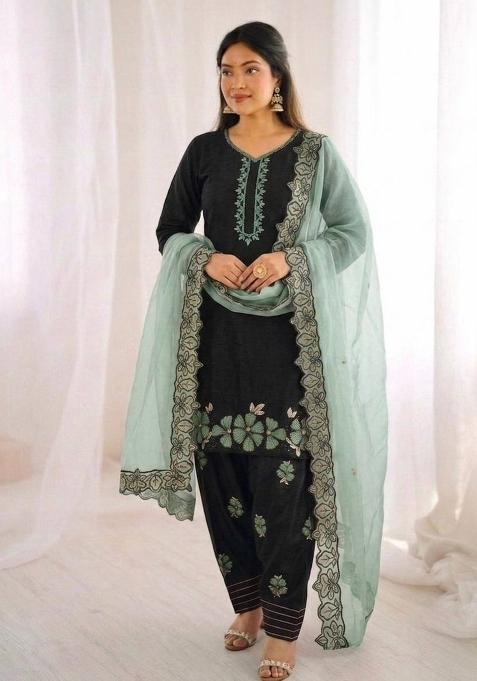 Green Zari Work Silk salwar suit