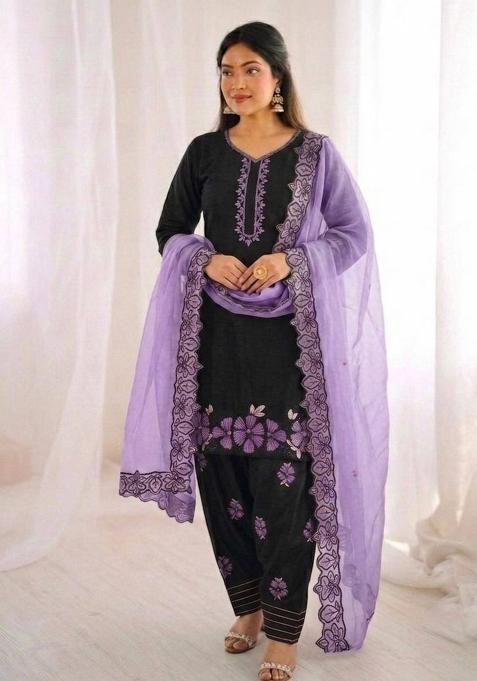 lavender Zari Work Silk salwar suit
