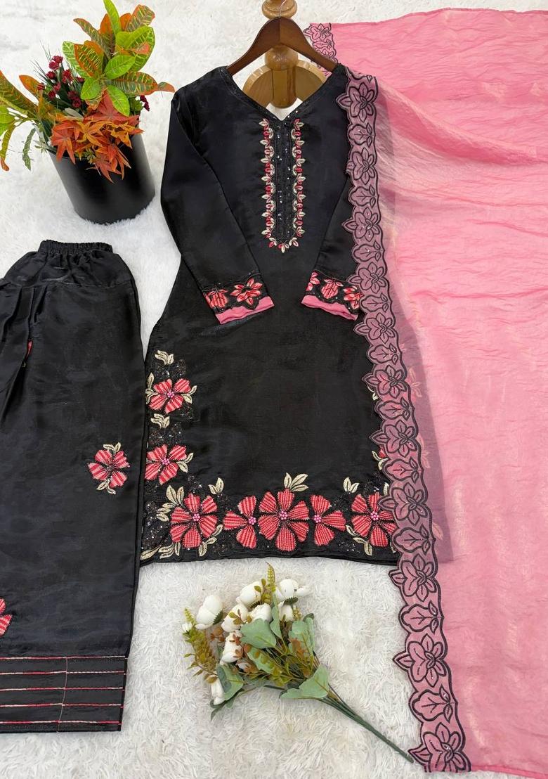 Peach Zari Work Silk Blend salwar suit - Indya