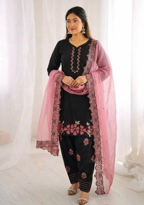 Peach Zari Work Silk salwar suit