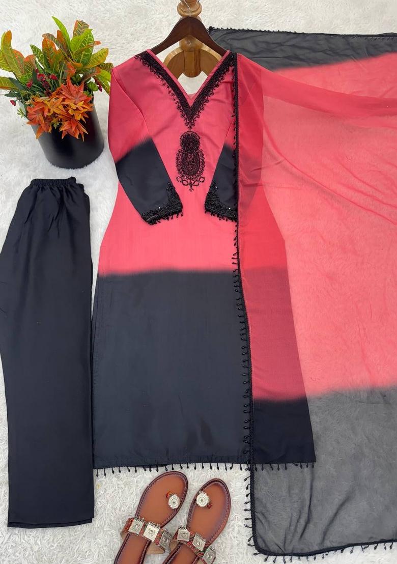 Peach Zari Work Silk Blend salwar suit - Indya