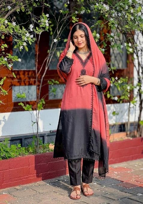Peach Zari Work Silk salwar suit