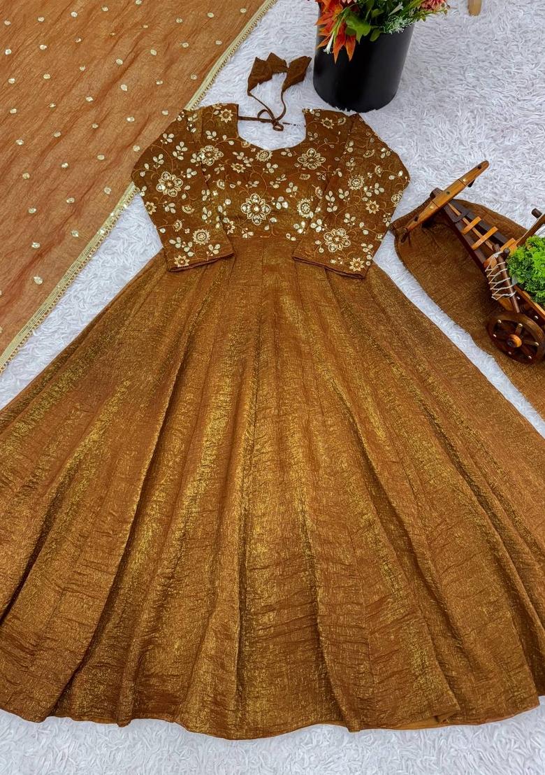 Gold Zari Work Silk Blend salwar suit - Indya