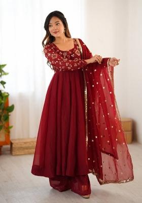 Maroon Zari Work Silk salwar suit