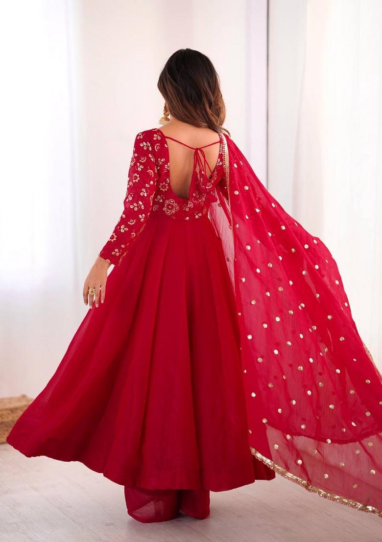 Pink Zari Work Silk Blend salwar suit - Indya