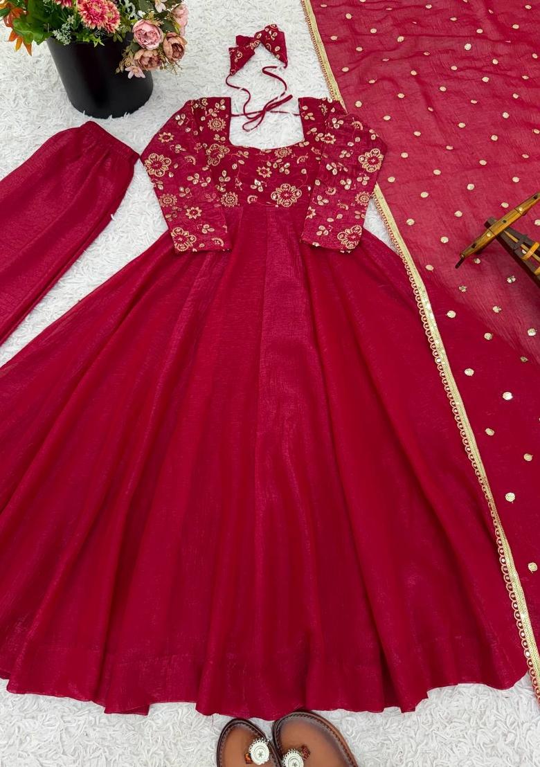 Pink Zari Work Silk Blend salwar suit - Indya