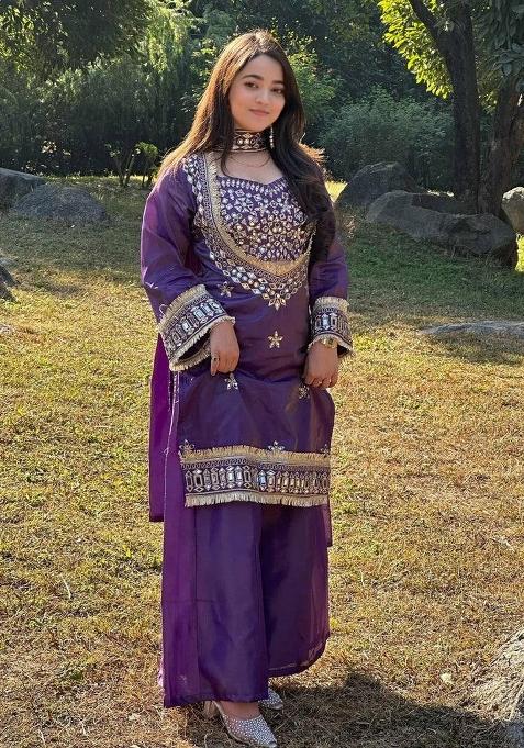 Purple Zari Work Silk salwar suit