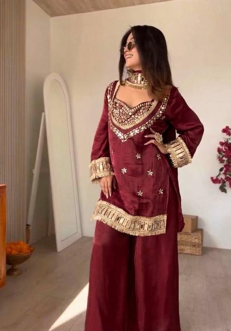 Maroon Zari Work Silk salwar suit