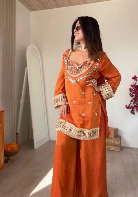 Orange Zari Work Silk salwar suit
