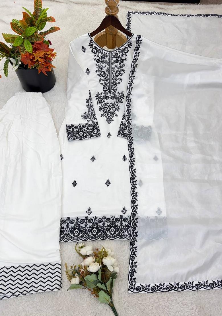 Black Zari Work Cotton salwar suit - Indya