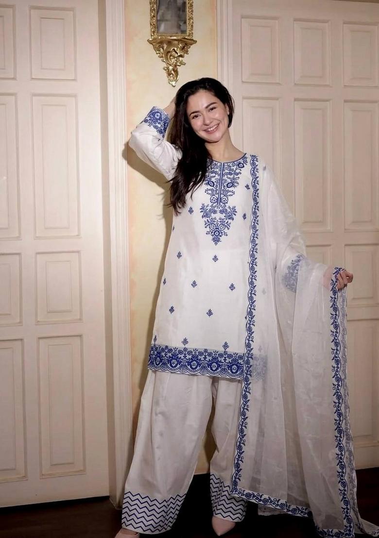 Blue Zari Work Cotton salwar suit - Indya