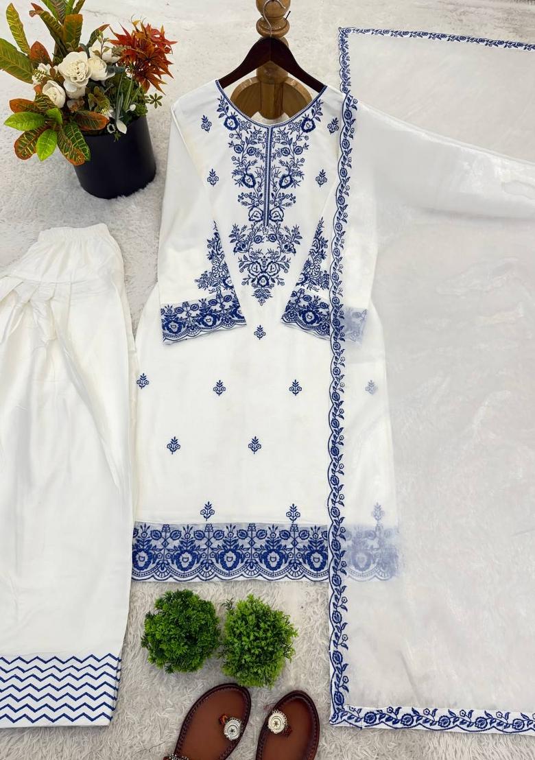 Blue Zari Work Cotton salwar suit - Indya