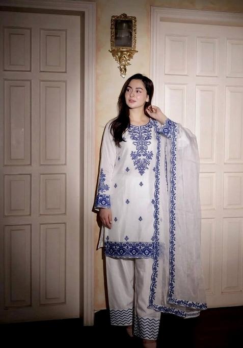 Blue Zari Work Cotton salwar suit