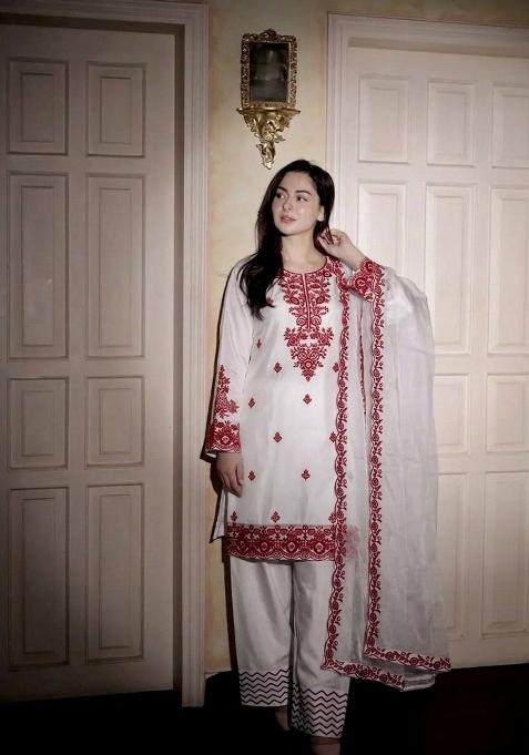 Red Zari Work Cotton salwar suit