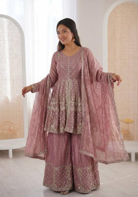 Pink Zari Work Silk salwar suit