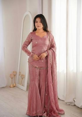 Pink Zari Work Silk salwar suit