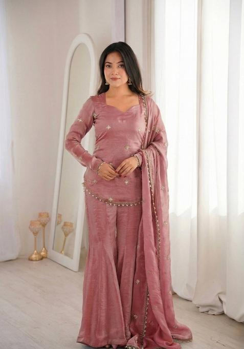 Pink Zari Work Silk salwar suit