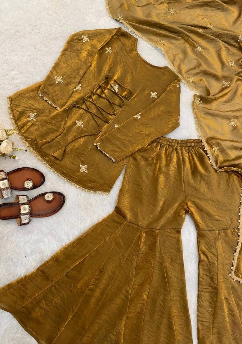 Gold Zari Work Silk Blend salwar suit - Indya