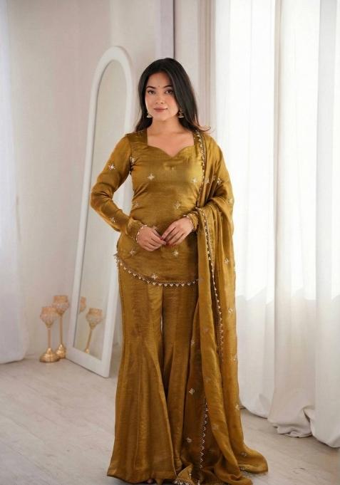 Gold Zari Work Silk salwar suit
