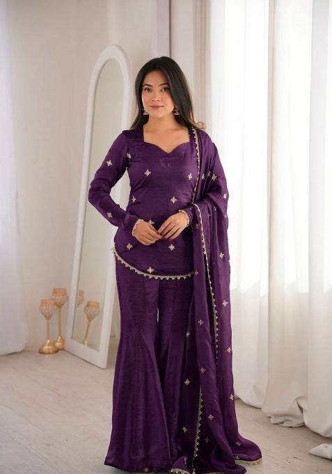 Purple Zari Work Silk salwar suit