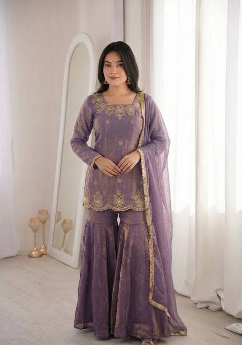 lavender Zari Work Silk salwar suit
