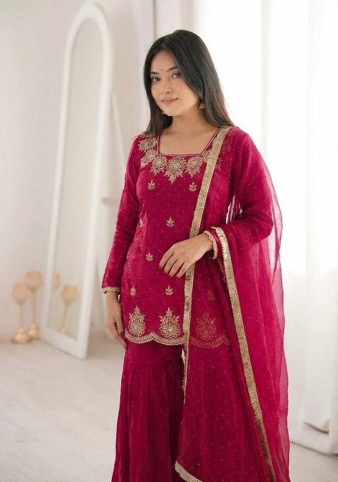 Pink Zari Work Silk salwar suit