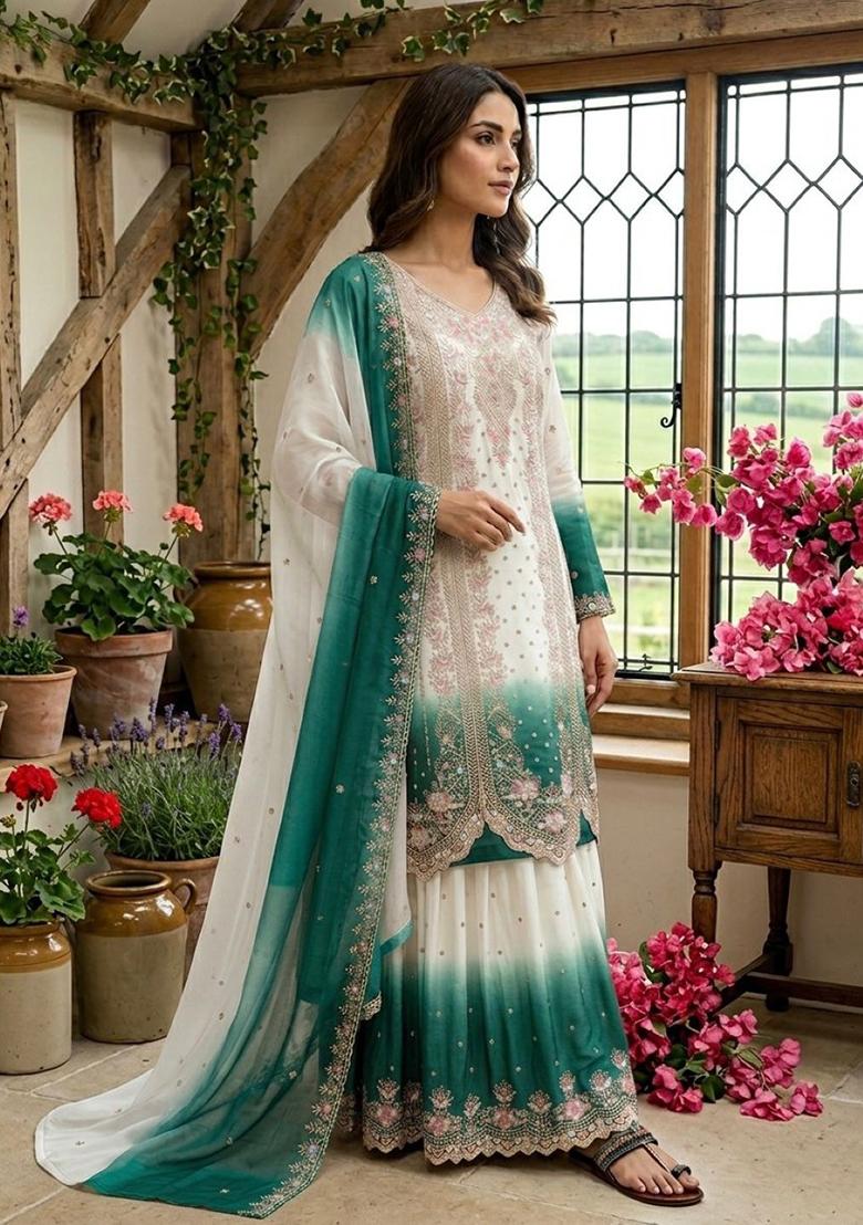 blue Zari Work georgette Salwar Kameez - Indya