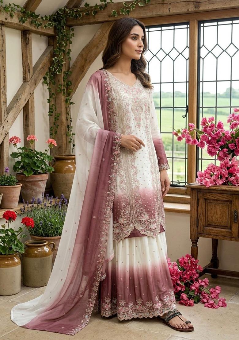 pink Zari Work georgette Salwar Kameez - Indya