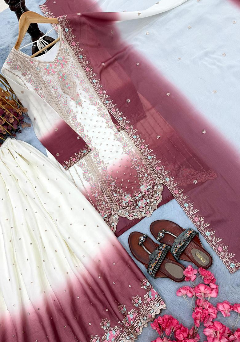 pink Zari Work georgette Salwar Kameez - Indya