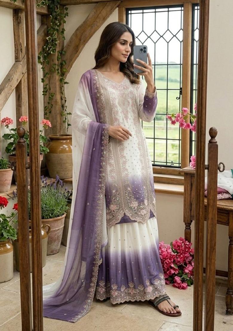 lavender Zari Work georgette Salwar Kameez - Indya