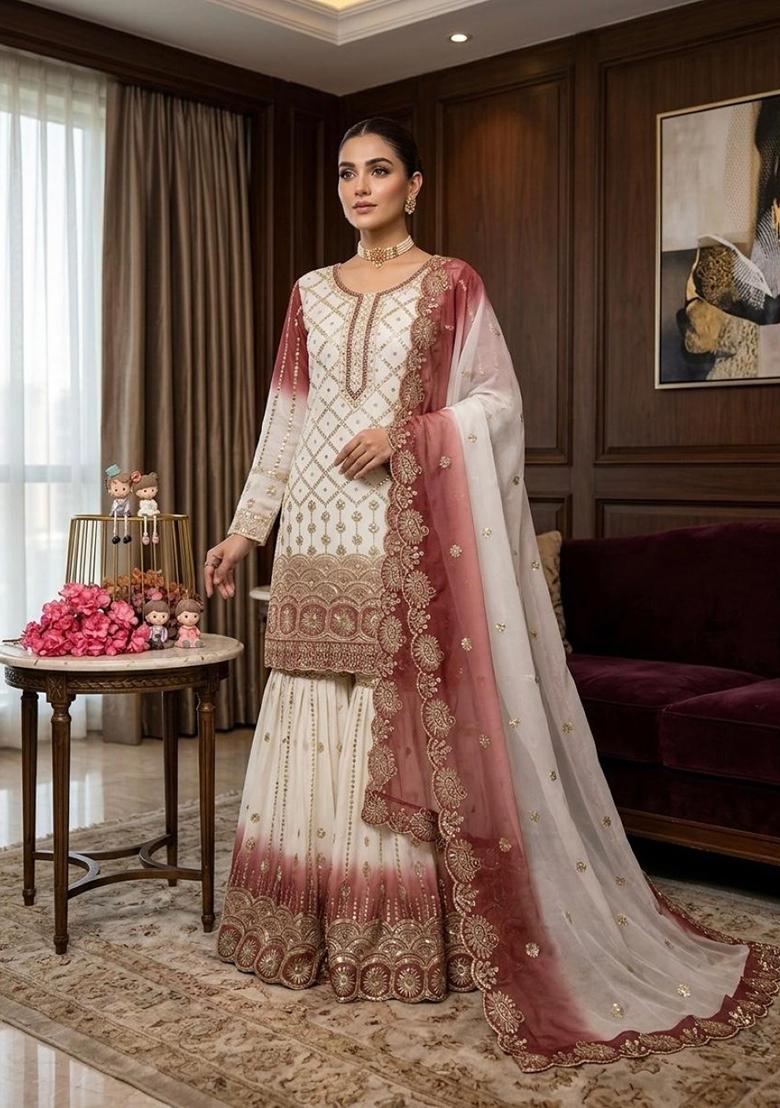 brown Zari Work georgette Salwar Kameez - Indya