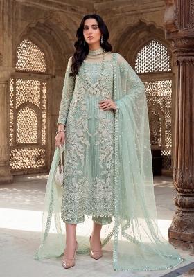 light green Zari Work Silk salwar suit