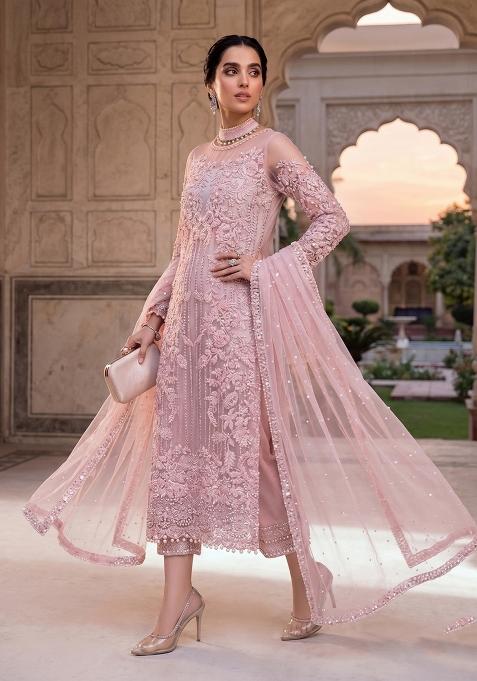 Pink Zari Work Silk salwar suit