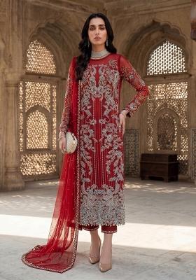 Red Zari Work Silk Blend salwar suit