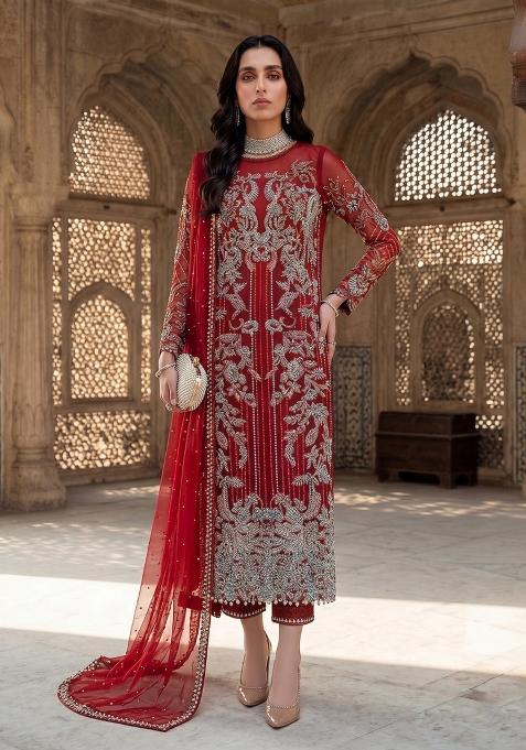 Red Zari Work Silk salwar suit