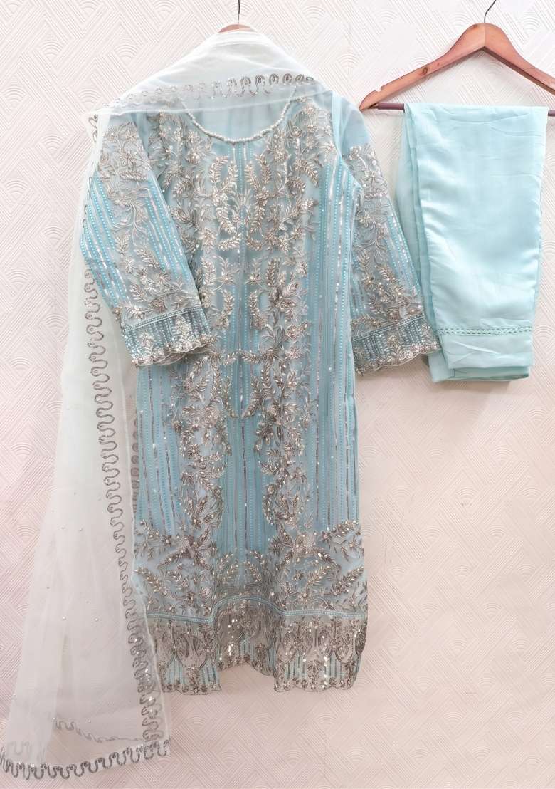 sky blue Zari Work Silk Blend salwar suit - Indya