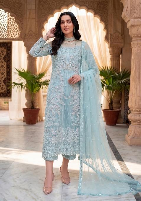 sky blue Zari Work Silk salwar suit