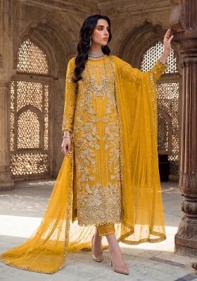 Yellow Zari Work Silk Blend salwar suit