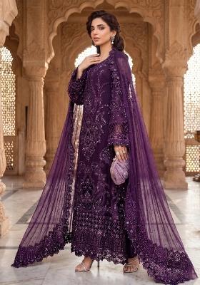 Purple Zari Work Silk Blend salwar suit