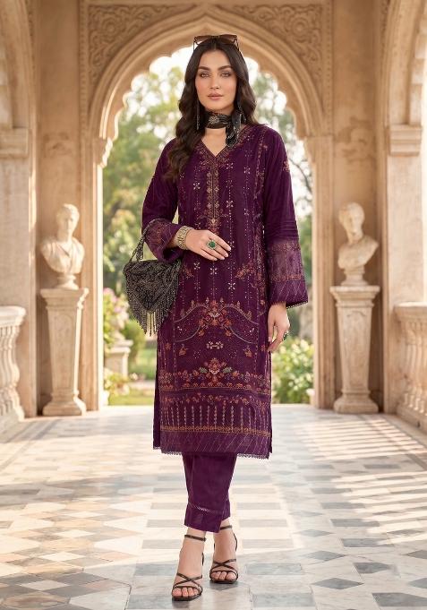Purple Zari Work Silk salwar suit