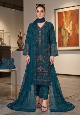 Teal Zari Work Silk Blend salwar suit