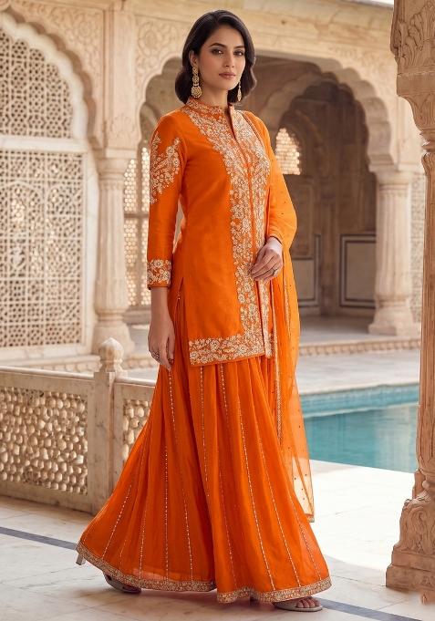 Orange Zari Work Silk salwar suit
