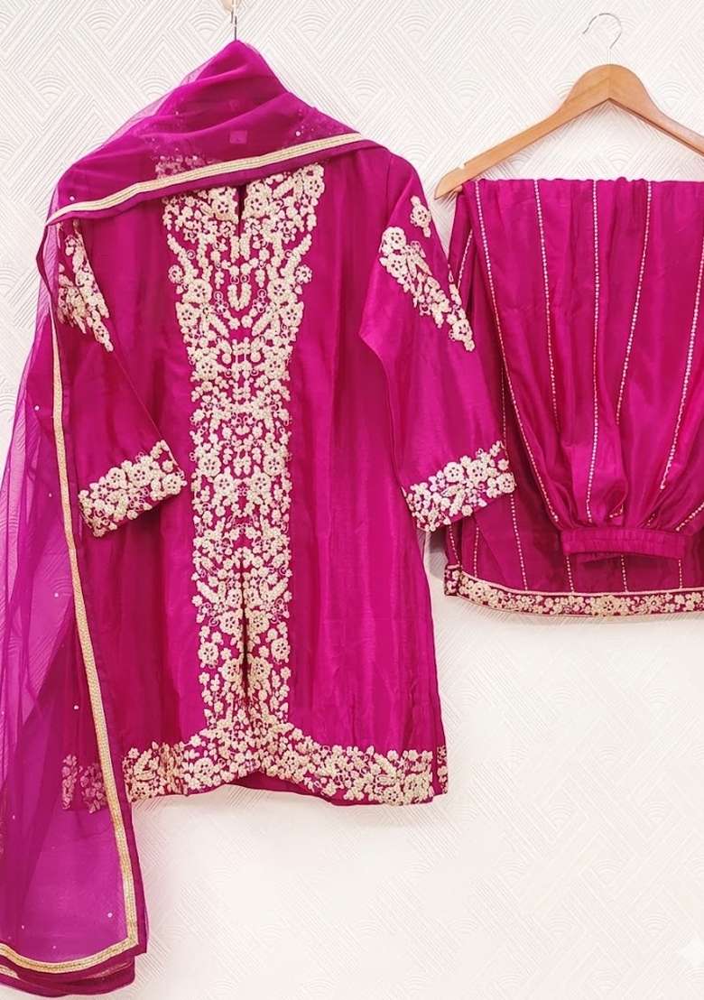 Pink Zari Work Silk Blend salwar suit - Indya