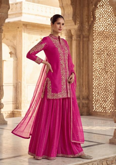Pink Zari Work Silk salwar suit