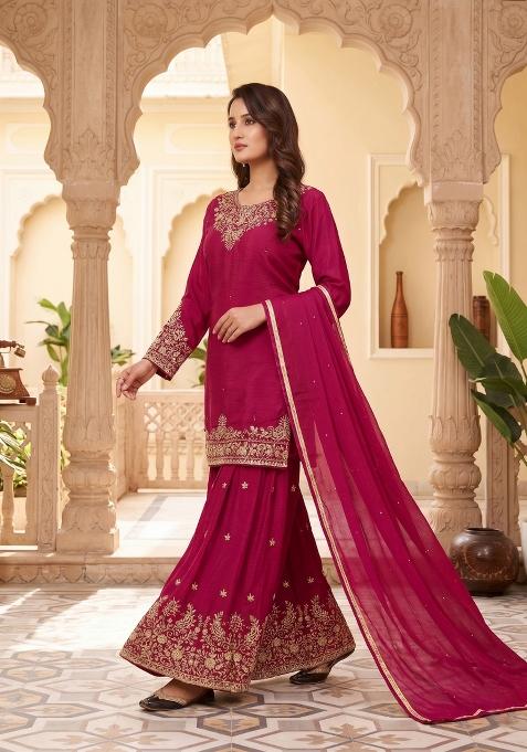 Pink Zari Work Silk salwar suit