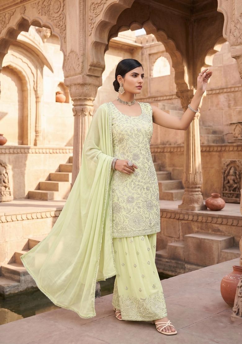 Green Zari Work georgette salwar suit - Indya