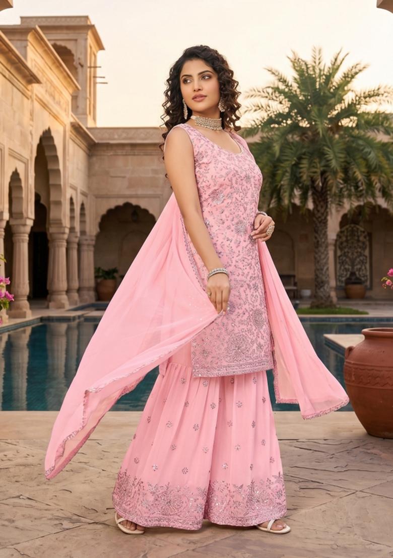 Pink Zari Work georgette salwar suit - Indya
