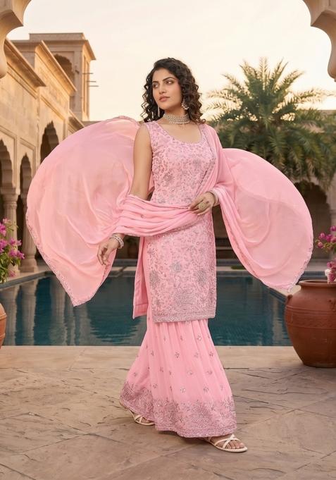 Pink Zari Work georgette salwar suit